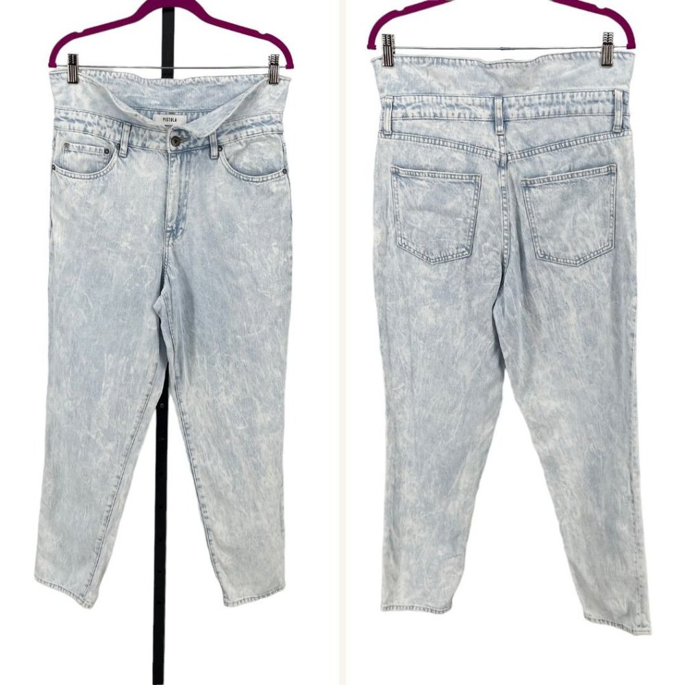 Pistola Fold-over High Rise Jeans Womens sz 30 Relaxed Straight-leg Crush Wash - Picture 4 of 9